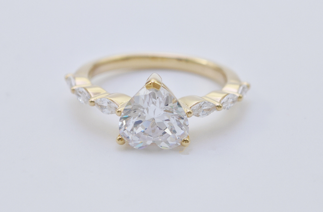 925 Sterling Silver 4 Carat Heart Shaped Accents Diamond Engagement Ring