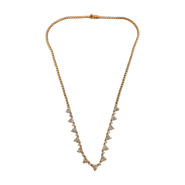 Karat Gold Trio Diamond Necklace Half Tennis Necklace