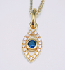 925 Sterling Silver Simulated Blue Sapphire with Diamonds Evil Eye Pendant