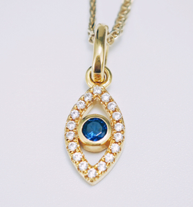 925 Sterling Silver Simulated Blue Sapphire with Diamonds Evil Eye Pendant