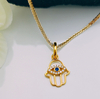 925 Sterling Silver Simulated Blue Sapphire with Diamonds Hamsa Hand Pendant