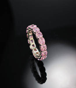 925 Sterling Silver Eternity Wedding Bands Cushion Pink Cubic Zirconia Ring