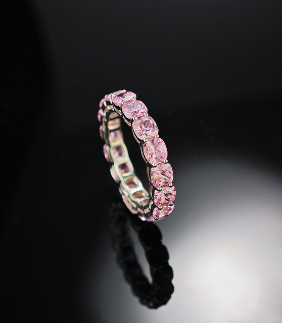 925 Sterling Silver Eternity Wedding Bands Cushion Pink Cubic Zirconia Ring