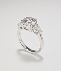 925 Sterling Silver Round Cut Cubic Zircnoia and Side Pear Wedding Ring